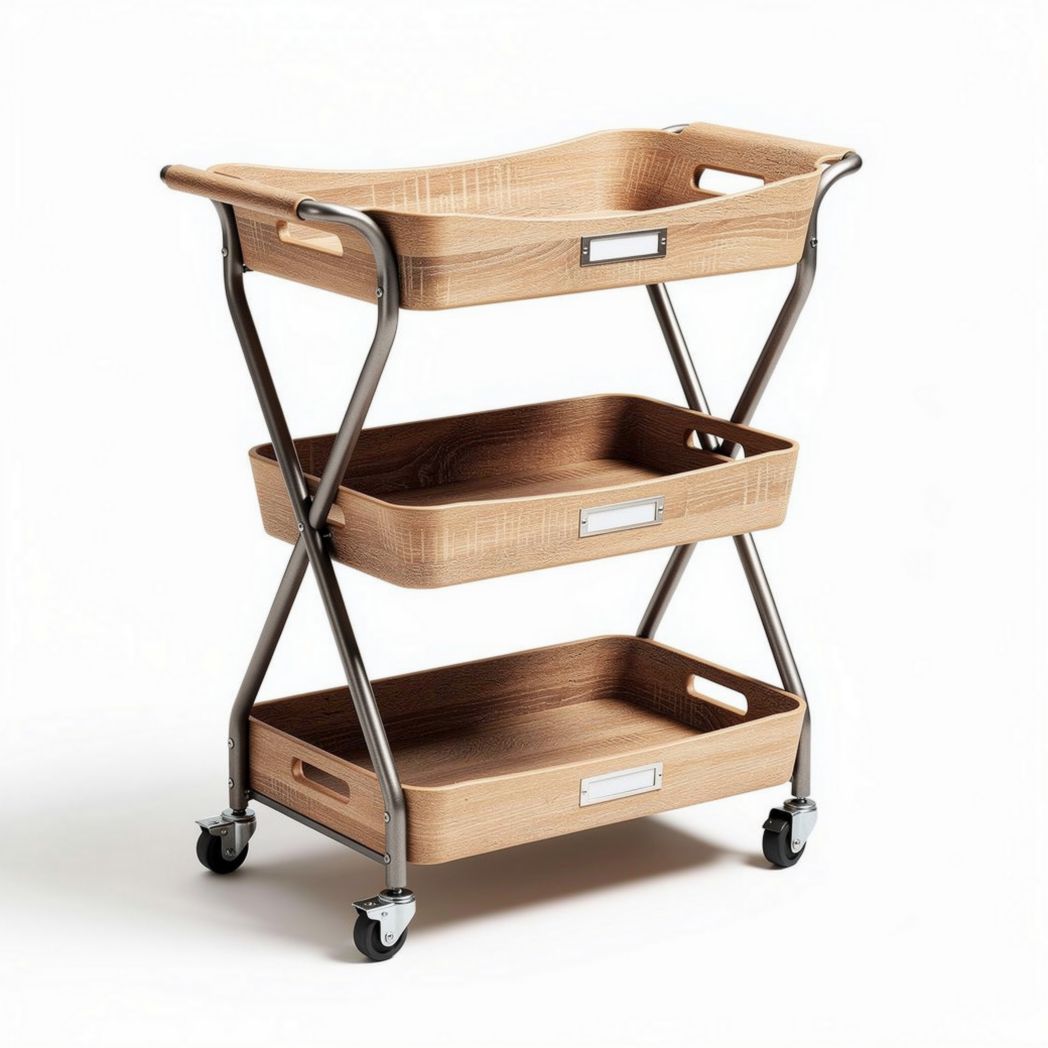 Chariot de rangement en bois et métal avec roulettes 75 x 40 x 85cm