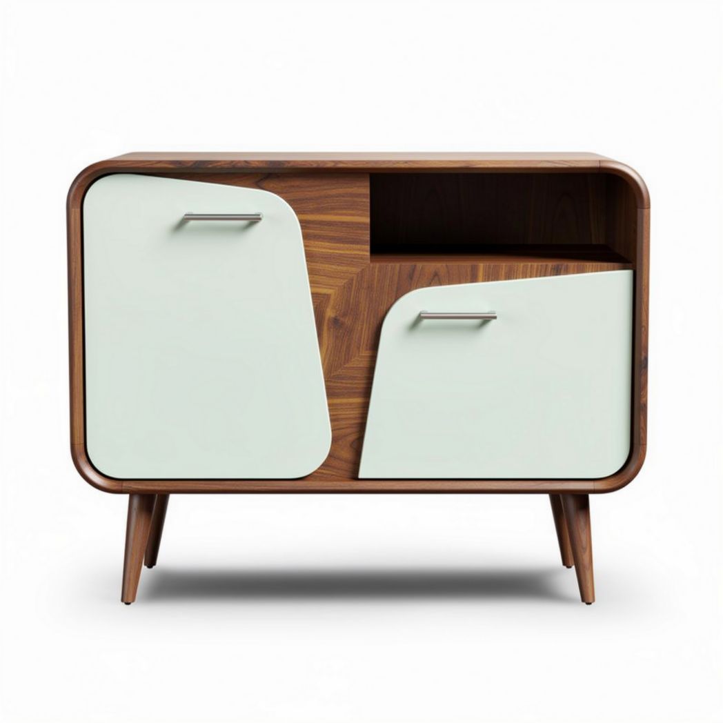 Meuble de rangement en bois et métal avec deux portes couleur verte et marron 80 x 40 x 70cm