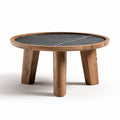 Table basse ronde en bois clair et plateau en ardoise 100 x 100 x 40cm