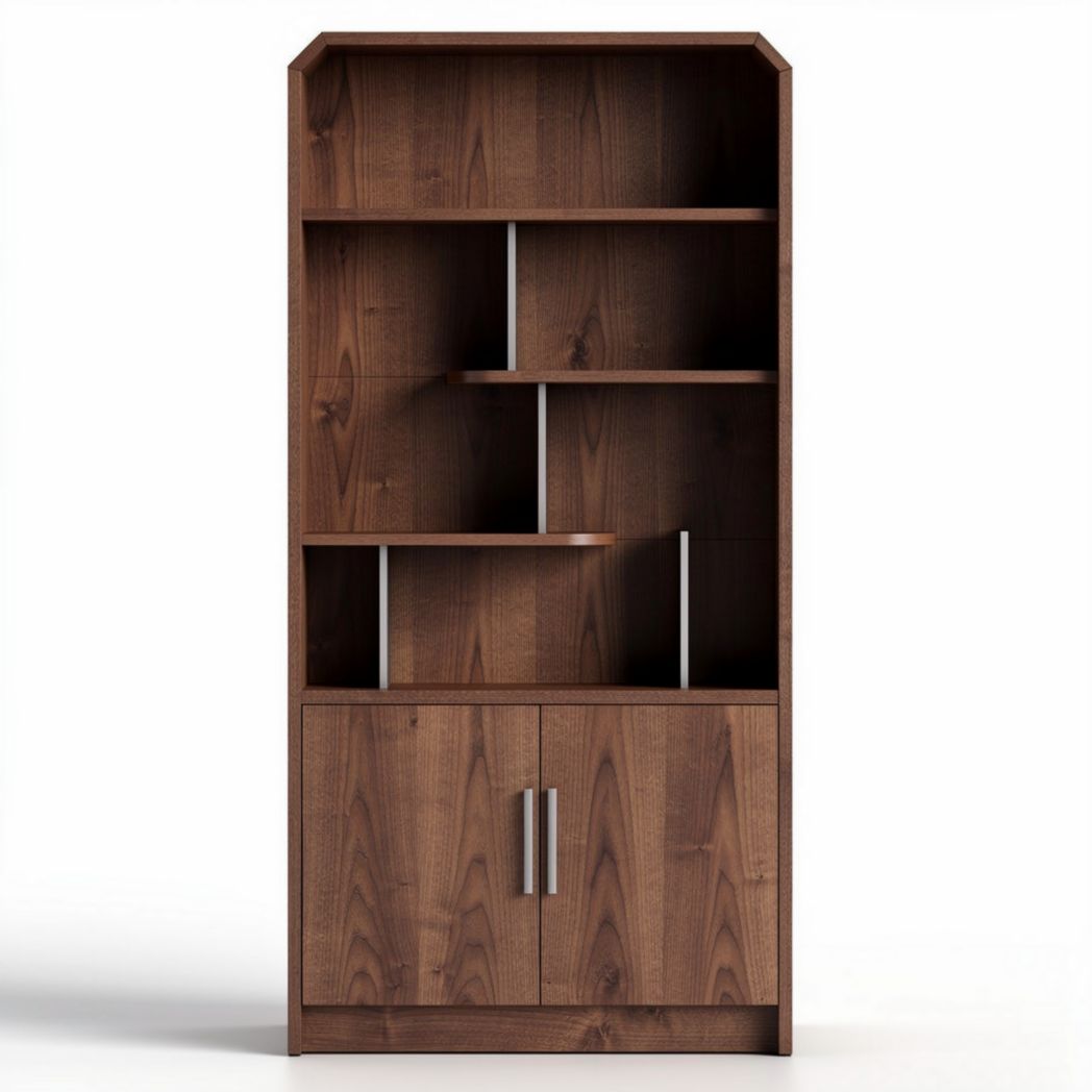 Bibliothèque en bois marron avec rangement, dimensions 180 x 80 x 30cm