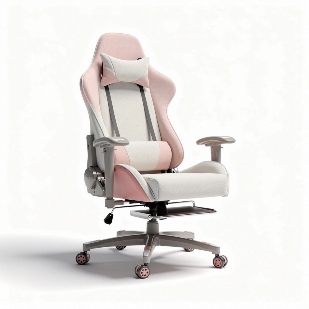 Chaise de bureau ergonomique en tissu beige et rose dimensions 70 x 70 x 130cm