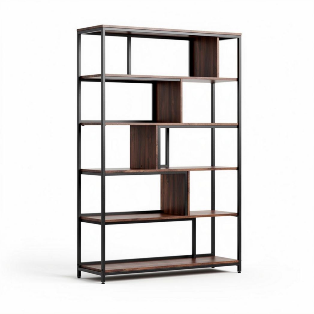 Étagère en bois et métal design moderne 180 x 90 x 30 cm pour rangement
