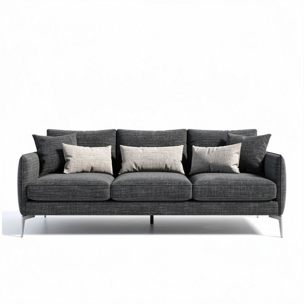 Canapé en tissu gris avec coussins inclus dimensions 220 x 90 x 85cm