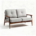 Canapé en bois teck avec coussins en tissu gris 180 x 80 x 85cm