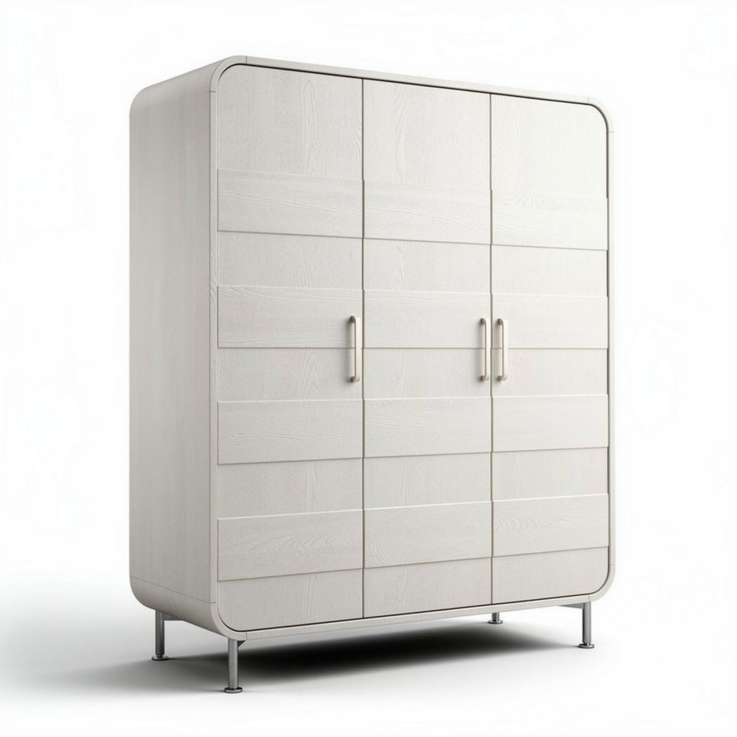 Armoire en bois blanc de 180 x 90 x 50cm avec six portes et pieds en métal