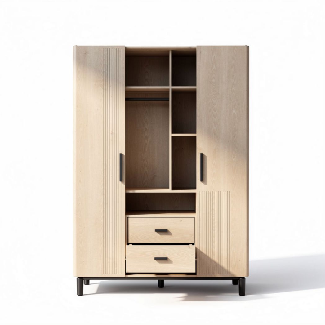 Armoire en bois de couleur claire avec tiroirs et étagères 90 x 45 x 180 cm