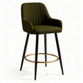 Tabouret de bar en velours vert avec accoudoirs et pieds en métal noir 50 x 45 x 110cm