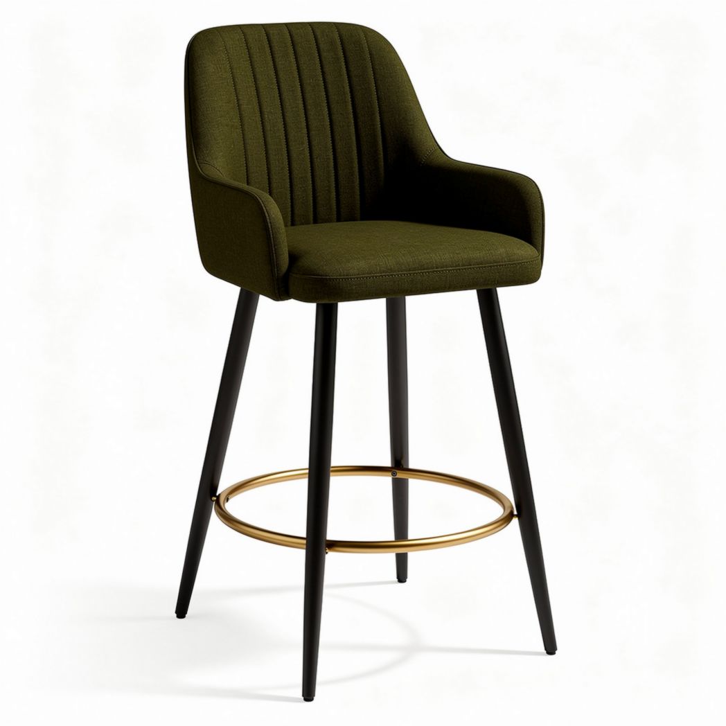 Tabouret de bar en velours vert avec accoudoirs et pieds en métal noir 50 x 45 x 110cm